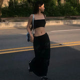 Knitted Low Waisted Fairycore Long Skirts Y2k Bow Print Midi Skirts Women Korean Chic Outfits 2000s Chic New-Outfit