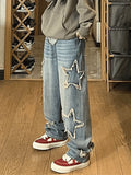 Vintage Wash Distressed Star Patch Boyfriend Jeans-Outfit
