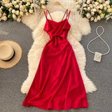 Women Korean Strap Dress Sexy V Neck Sleeveless Elegant Solid Party Dress Summer Off Shoulder A-line Beach Midi