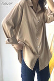 Fashion Button Up Satin Silk Shirt Vintage Blouse Women White Tops Lady Long Sleeves Female Loose Street Shirts