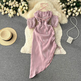 Lace Splice Women Summer Dress 2022 Zipper Irregular Separate Sleeves Halter Ruffled Drawstring Ladies A Line