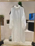 Stand Loose Plus Size Solid White Lantern Sleeve Hemp Cotton Cardigan Woman