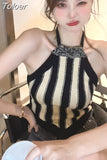 Crop Tops for Women 2023 Ropa Mujer Knitted Lace Up Sling Tanks Backless Striped Camis Fashion Korean Y2k Clothing