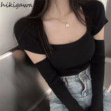 Cropped Pullovers Tops Women's Clothing Pull Femme Square Collar Tunic Knitwear Jumper Korean Fashion Knit