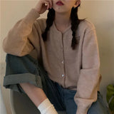 Women Solid Crew Neck Retro Basic Jumper Sweater Knitted Harajuku Long Sleeve Loose Outerwear Chic Casual Daily