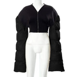Sisterlinda Spring Patchwork Down Puffer Coat Women Jacket Extra Long Sleves Warm Bubble Christmas Cropped Outerwear Lady