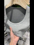 Desire Hot Girls Sexy U-Collar Collarbone Short Navel Chic Blouse Tight Elastic Short-Sleeved T-Shirt Women's Summer Ins Trend-Outfit