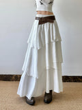 Holiday Style Solid Color Multi-Layer Irregular Low-Waist Large Swing A-Word Half-Body Skirt Long 2025 New