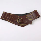 Corns Personality Leather Wide Belt Cool Punk Rivet Splicing Decoration 2023 Summer New Girls-Outfit