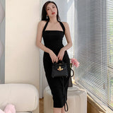 Sheath Dress For Women Square Collar Sleeveless High Waist Off Shoulder Solid Midi Dresses Female Summer