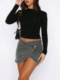 New Umbilly Babes Hollow Back Slim Thin Long-Sleeved T-Shirt