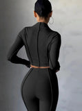 Ribbed Turtleneck Crop Top and Pants 2pc Set 618-0-Outfit
