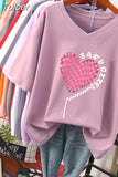 100% Cotton L-6XL T Shirt Plus Size Tshirt Short Sleeve Women Top Summer Heart Print Couple V Neck Oversized T
