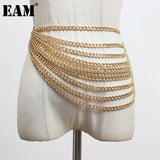 Metal Chain Split Joint Irregular Long Belt Personality Women New Fashion Tide All-match Spring Autumn 2023