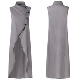 2022 Summer Sexy Asymmetrical Long Shirts Women Sleeveless Buttons Thin Tops Casual Loose Split Hem Chic Blusas