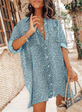 Women Blouse Loose Long Sleeve Shirts Button Down Mini Dress Leopard Printed Oversized Vestidos Casuales Beach