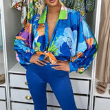 New Printed Lantern Long Sleeve Blouse 2022 Summer Fashion Casual Lapel Top Shirt Female Breathable Chiffon