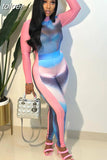 Summer Sexy Print 2 Two Piece Sets For Women 2023 Long Sleeve Mesh Tops And High Waist Long Pants Party Club Women